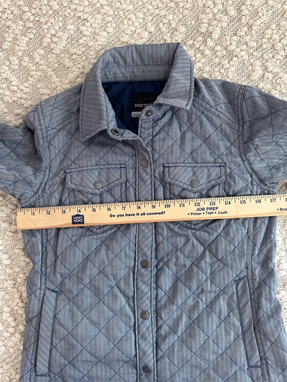 Marmot Riley Insulated Quilted Shirt Jacket XS Blue Herringbone Shacket Snap - Picture 9 of 10